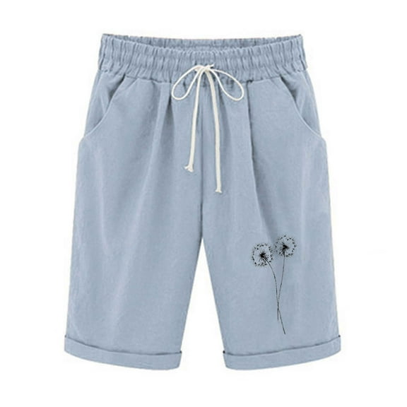 Otvok Women Printed Casual Elastic Waist Drawstring Shorts with Pockets