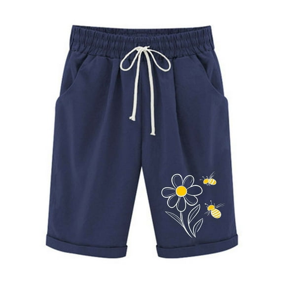 Otvok Women Printed Casual Elastic Waist Drawstring Shorts with Pockets