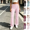 thumbnail image 1 of Otvok Women Ribbed Lounge Trousers, Elastic High Waist Slim Fit Flare Casual Pants for Daily Street Outfits, 1 of 7