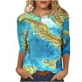 thumbnail image 1 of Otvok Women'S 3/4 Sleeve T-Shirts Map Printed Round Neck Tops, 1 of 6