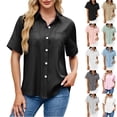 thumbnail image 1 of Otvok Women'S Lapel Shirt Casual Solid Color Button Imitation Denim Short Sleeve Loose Shirts, 1 of 6