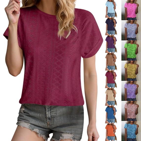 Otvok Women'S Short Sleeve Summer Tops Crew Neck Solid Loose Casual Basic T-Shirt Tee Blouses