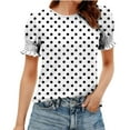 thumbnail image 1 of Otvok Women'S Spring Summer Polka Printed Base T-Shirt Lace Sleeves Short Sleeve Round Neck Tops Blouses, 1 of 6