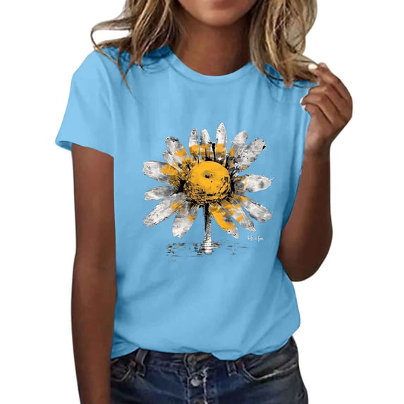 Otvok Women'S Sunflower Graphic T-Shirts Loose Tees Summer Short Sleeve Casual Fashionable Tops