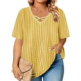 thumbnail image 1 of Otvok Women'S T-Shirt Casual Summer V-Neck Cross-Front-Collar Striped Unlined Print Oversized Short Sleeve Tops, 1 of 6