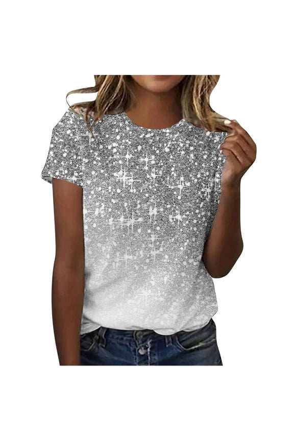 Women'S T Shirts Short Sleeve Tees Sparkling Crystal Graphic Loose O-Neck Plus Size Summer Tops