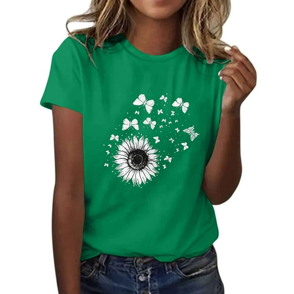 Otvok Women'S T Shirts Short Sleeve Tees Sunflower Graphic Loose O-Neck Plus Size Summer Spring Tops