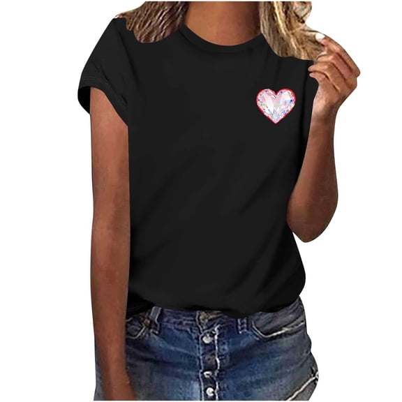 Otvok Women'S T Shirts Summer Tops Simple Heart Graphic Tee Short Sleeve Vacation Casual Valentines Blouses