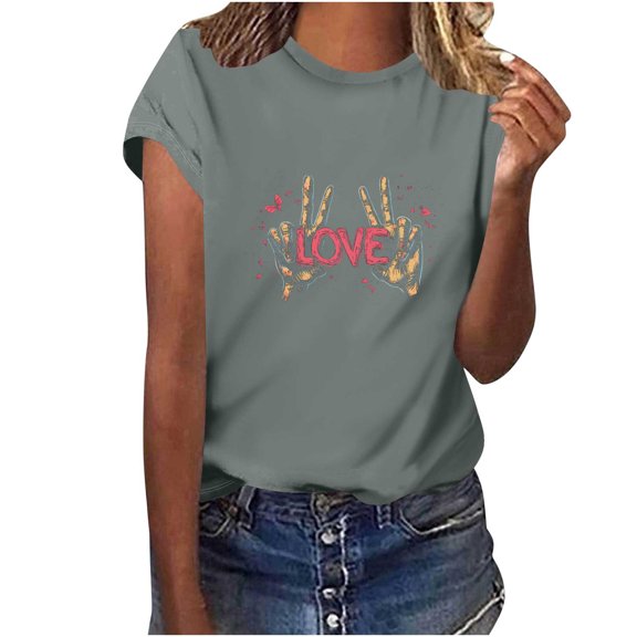 Otvok Women'S T Shirts Summer Tops Simple Heart Graphic Tee Short Sleeve Vacation Casual Valentines Blouses