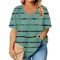 thumbnail image 1 of Otvok Women'S Tee Shirts Casual Summer V-Neck Cross-Front-Collar Striped Unlined Print Oversized Short Sleeve Tops, 1 of 6
