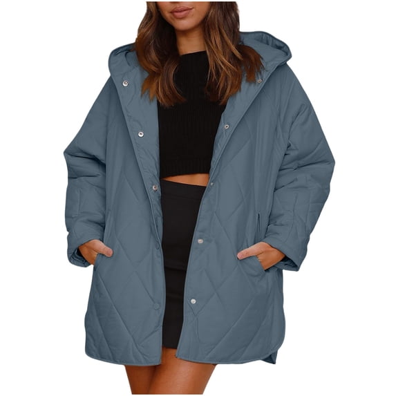Otvok Women'S Winter Solid Color Diamond Pocket Jacket With Buttons for Warmth