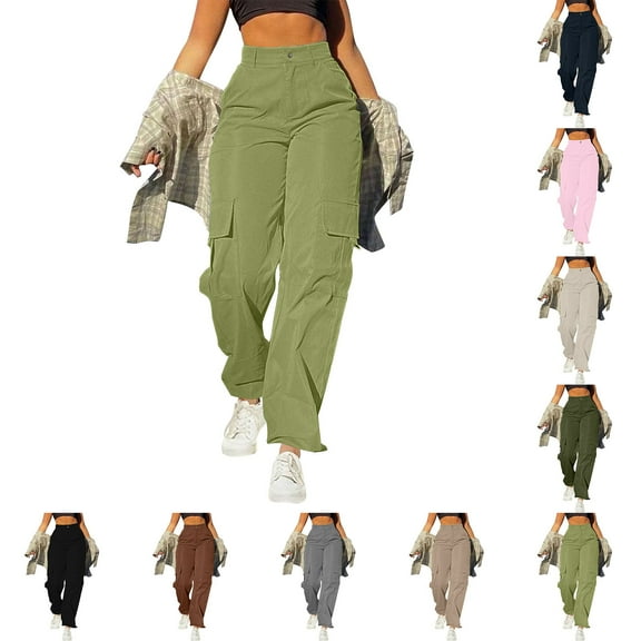 Otvok Women'S Workwear Pants Fashion Casual Pocket Straight Leg Pants High Waisted Trousers