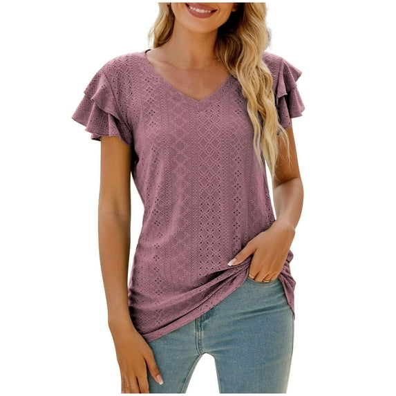 Otvok Women Short Sleeve Tops Fashion Comfortable Breathable V-Neck Blouses Shirt