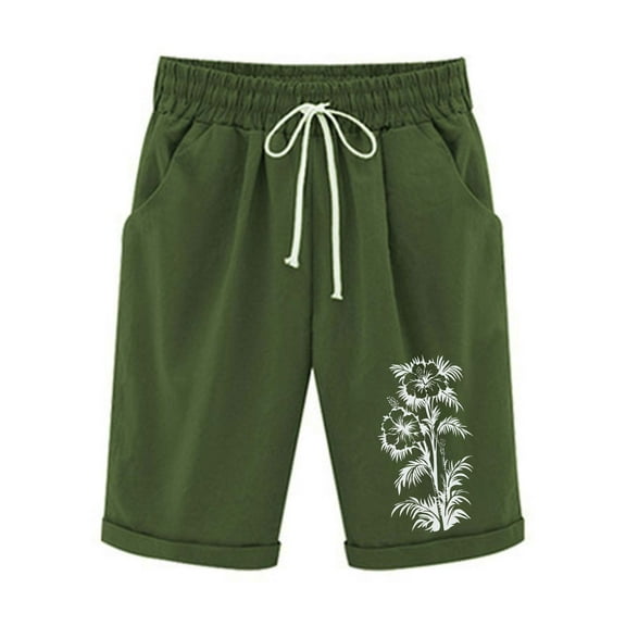 Otvok Women Shorts Printed Casual Elastic Waist Drawstring Pants with Pockets