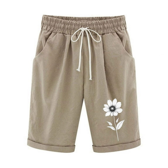 Otvok Women Shorts Printed Casual Elastic Waist Drawstring Pants with Pockets