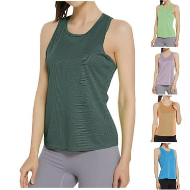 Otvok Women Solid-Color Casual Sports Elastic Fashionable T-Shirt Round-Neck Tank Top