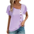 thumbnail image 1 of Otvok Women Summer Tops Casual Solid V-Neck Hollow-Out Slant Neck Single Breasted Sleeve Short Sleeve Blouse, 1 of 6
