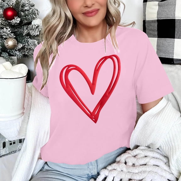 Otvok Women Valentine'S Day Short Sleeve Tops Round Neck Shirts