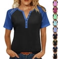 thumbnail image 1 of Otvok Women's Buttoned V-neck Short-sleeve Raglan Loose T-shirt, 1 of 6