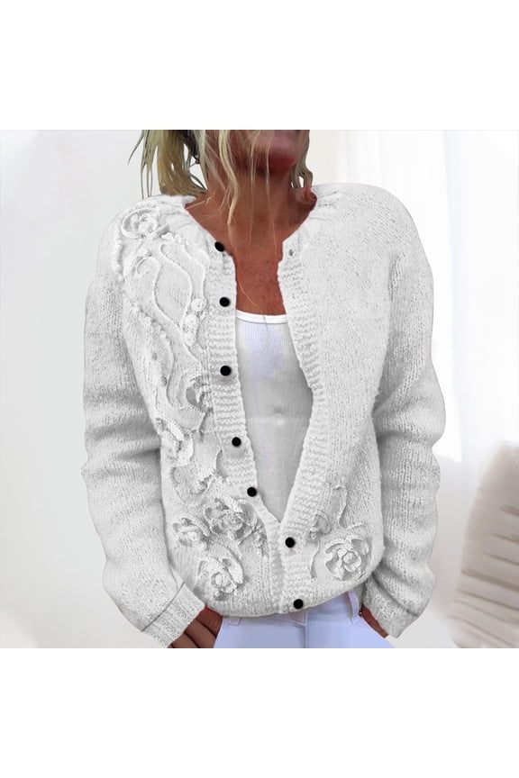 Women's Cardigans Christmas Casual Long Sleeve Button Down Floral Sweaters Open Front Knit Outerwear