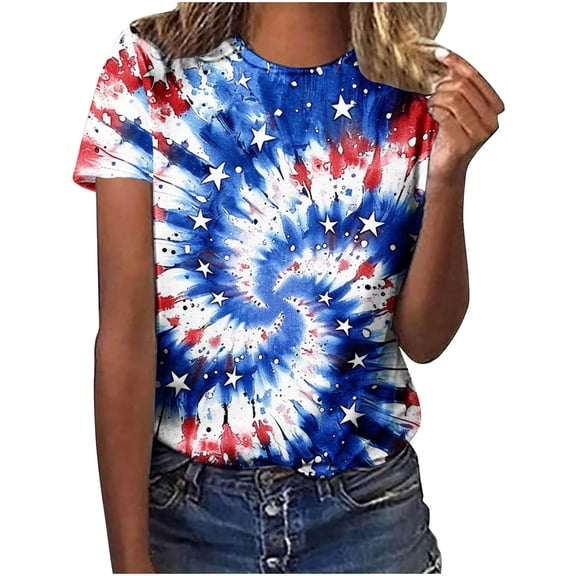 Otvok Women's Casual Independence Day Printing Round-Neck Short Sleeve T-Shirt Blouse