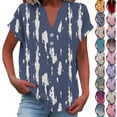 thumbnail image 1 of Otvok Short Sleeve Tops for Women V Neck Blouses Gradient Ombre Henley Button Lightweight Casual Tunics Tees, 1 of 6