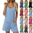 thumbnail image 1 of Otvok Women's Casual Ribbed Short Jumpsuit One Piece Summer Outfits Sleeveless Romper with Pockets Loose Fit Comfy Beach Vacation, 1 of 6