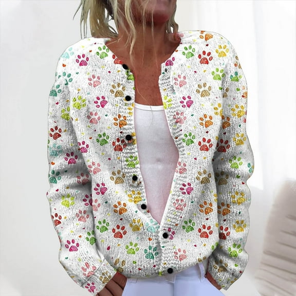 Otvok Women's Chunky Knit Open Front Sweater Long Sleeve Button Loose Short Cardigan Outerwear Coats