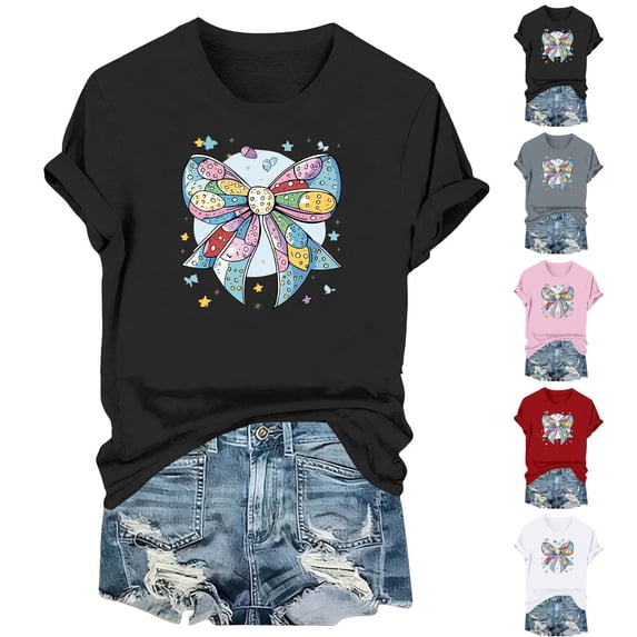 Otvok Women's Graphic T Shirts Short Sleeve Plaid Bunny Print Tops Summer 2026 Loose Fit Casual Tee Clothes Fashion Outfits Blouse