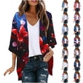 thumbnail image 1 of Otvok Women's Independence Day Sunscreen Fashionable Casual Printed 3/4 Sleeve Chiffon Cardigan Tops, 1 of 7