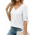 thumbnail image 1 of Otvok Women's Mid Sleeve Tops Summer Solid Color V-Neck Casual Blouses Shirts, 1 of 6