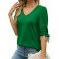 thumbnail image 1 of Otvok Women's Mid Sleeve Tops Summer Solid Color V-Neck Casual Blouses Shirts, 1 of 6