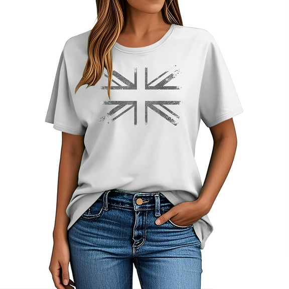 Otvok Women's New Short-Sleeved Crew-Neck Pullover Casual Independence Day Printed T-Shirt Tops