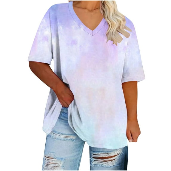 Otvok Women's Oversized V-neck Short Sleeve Summer Base Shirt Sports T-shirt Trendy Loose Workout Tee