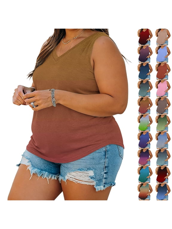 Women's Plus Size Tank Tops Casual V Neck Sleeveless Vests Ladies Flowy Dressy Tunics Work Tees