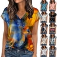 thumbnail image 1 of Otvok Women's Printed Short Sleeved Blouses V-Neck T-Shirt Pullover Casual Fashionable Top, 1 of 6