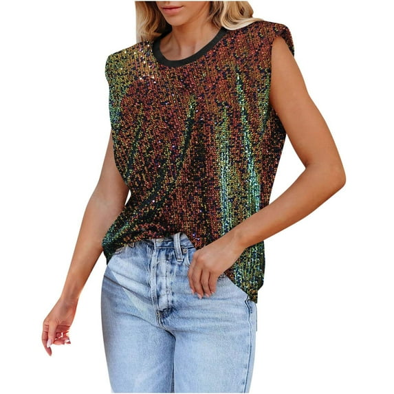 Otvok Women's Sequin Tank Tops Sleeveless Scoop Neck Sparkly Sexy Party Camisole Vest