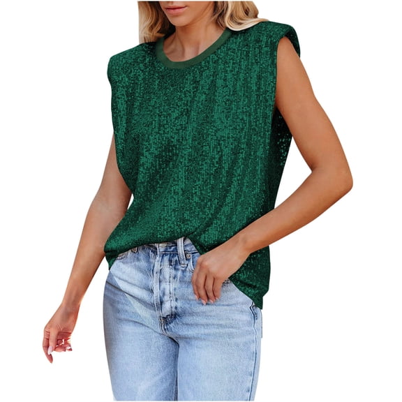 Otvok Women's Sequin Tank Tops Sleeveless Scoop Neck Sparkly Sexy Party Camisole Vest
