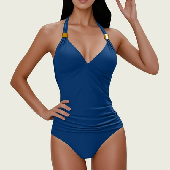 Otvok Women's Split High Waisted Solid Color Swimsuits Fashionable Bikini One Piece Swimwear