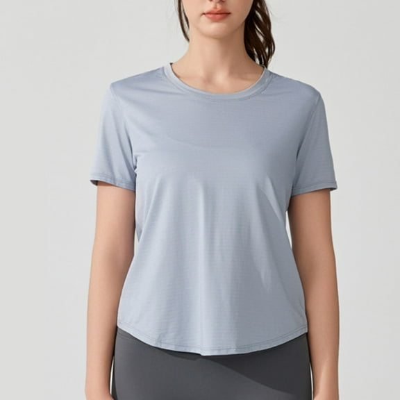 Otvok Women's Sports Yoga Tops Casual Fashion Solid Color Short Sleeve Round-Neck Blouses