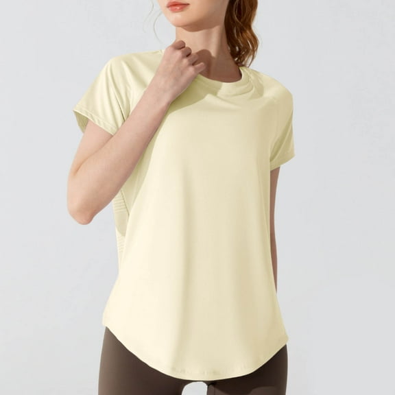 Otvok Women's Sports Yoga Tops Casual Fashion Solid Color Short Sleeve Round-Neck Blouses