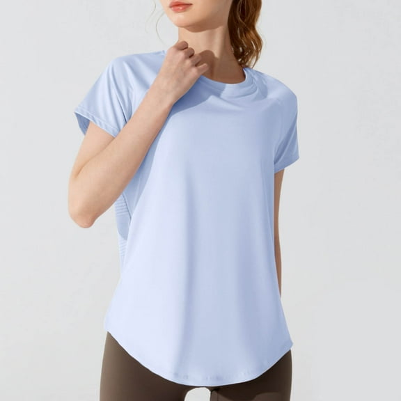 Otvok Women's Sports Yoga Tops Casual Fashion Solid Color Short Sleeve Round-Neck Blouses