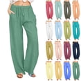 thumbnail image 1 of Otvok Women's Straight Leg Pants Solid Cotton Linen Drawstring Elastic Waist Long Wide Leg Pants Work Pants Wide Leg Pants Relaxed Fit Trousers, 1 of 6
