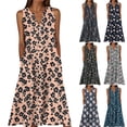 thumbnail image 1 of Otvok Women's Summer Boho Leaf Print V Neck Sleeveless Tank Dress Relaxed Fit Beach Resort Sundress with Pockets Casual Flowy Midi Dress, 1 of 6