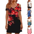 thumbnail image 1 of Otvok Women's Summer Cold Shoulder Dress V Neck Floral Print Boho Sundress 2026 Beach Vacation Resort Style Loose Mini Strappy Dress, 1 of 6