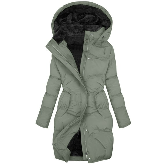 Otvok Women's Winter Coats Long-sleeved Round-neck Hooded Solid Color Water-repellent Warm Jacket