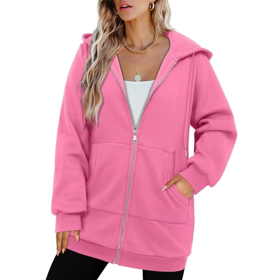 Otvok Women's Zip Up Hoodies Long Sleeve Long Sweatshirts Oversized Casual Fall Winter Jacket Coat with Pocket