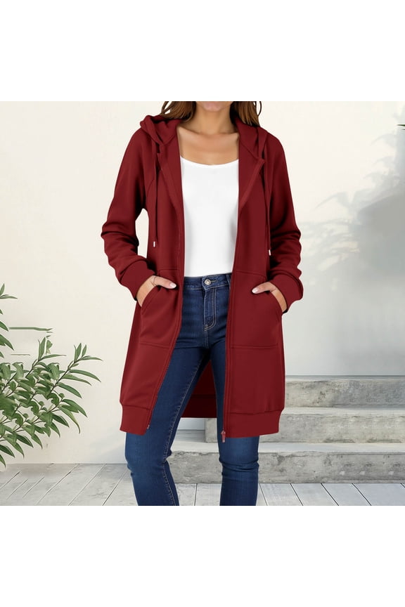 Women's Zip Up Hoodies Oversized Fleece Long Sweatshirts Casual Long Sleeve Fall Hoodie Jacket Coat