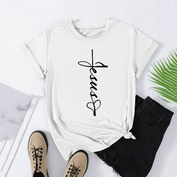 Otvok Womens 2024 Tops Spring and Summer Fashion Easter Print Pattern Round Neck Short Sleeved T-Shirt