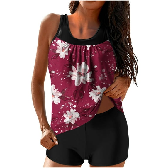 Otvok Womens Athletic 2 Piece Tankini Swimsuits with Shorts Swim Tank Tops with Boyshorts Bathing Suits